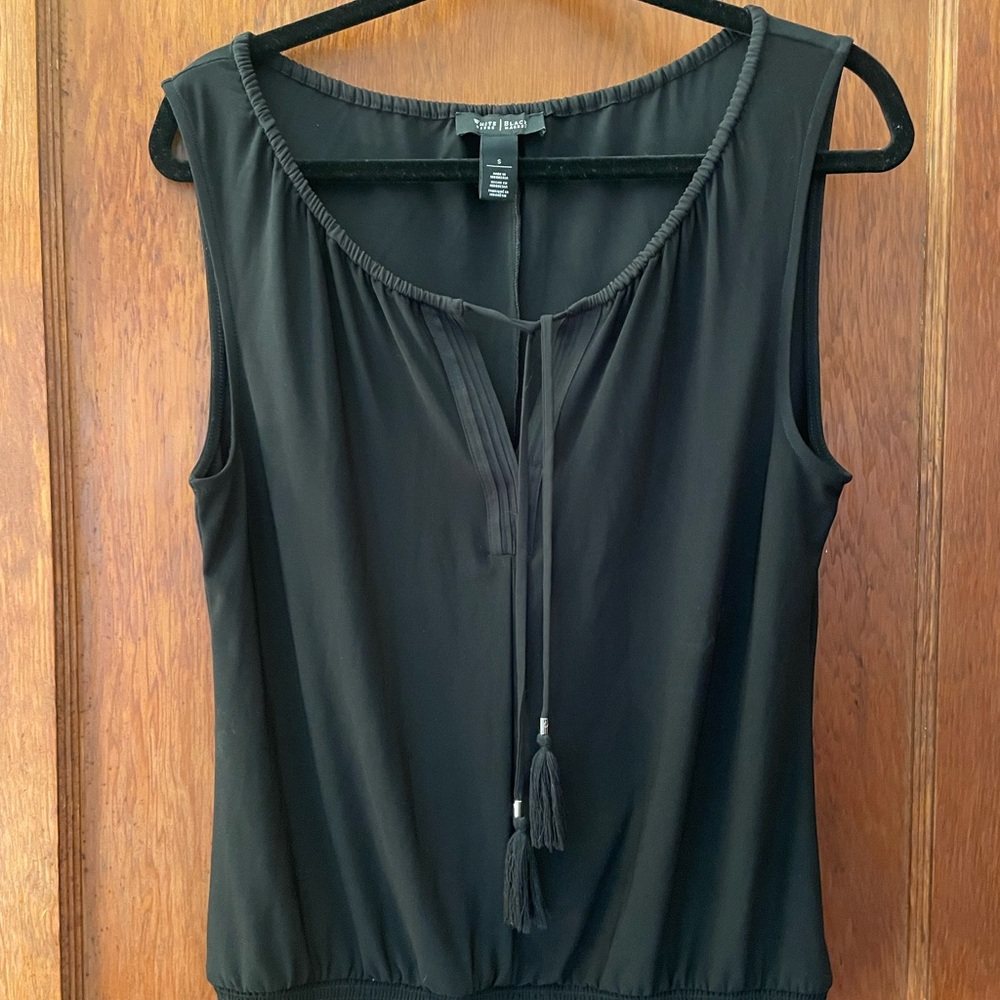 White House Black Market Black Sleeveless Tie Front Blouse